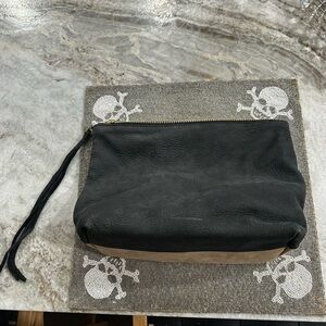 Rebecca Minkoff Black and Tan Leather Suede Foldover Clutch